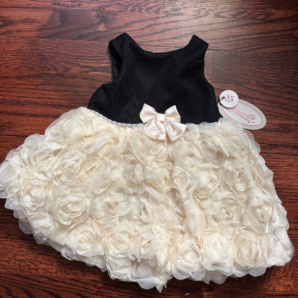 Nannette Black and Cream Floral Kids Dress